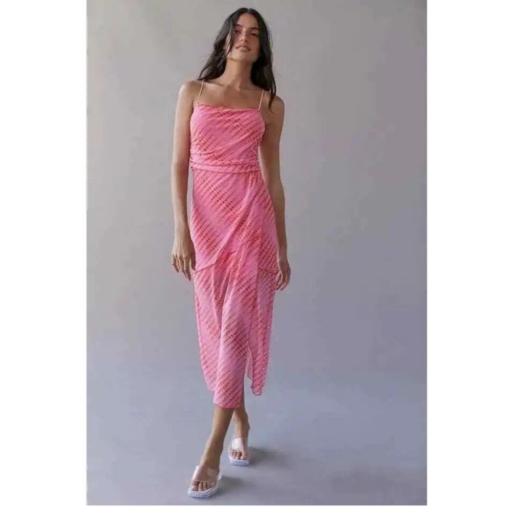 Urban Outfitters Pink polka dot Striped Midi Dress
